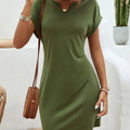 Notched Short Sleeve Mini Tee Dress - Boutique Clothing
